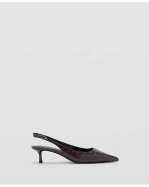 Mango Croc-effect Pointed-toe Kitten-heel Slingback Pumps - White