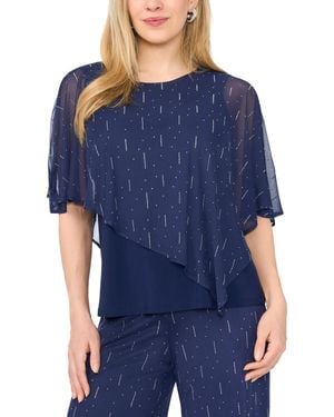 Msk Petite Cape Style Studded Crewneck Top - Blue