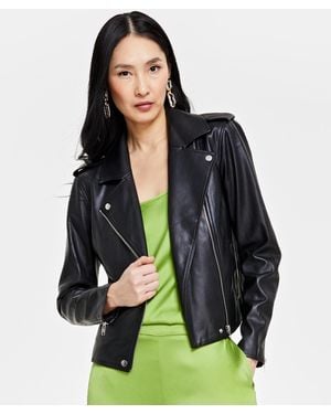 INC International Concepts Petite Faux-leather Moto Jacket - Black