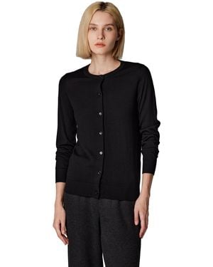 Jennie Liu 100% Merino Wool Light Weight Cardigan | Ultra Soft Fine-gauge Sweaters Machine Washable - Black