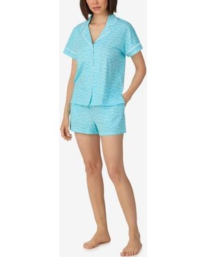 DKNY Sleepwear Notch Collar Top And Shorts - Blue