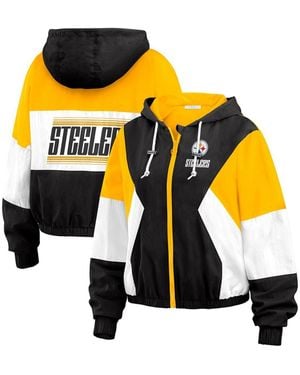 WEAR by Erin Andrews Black Pittsburgh Steelers Color Block Full-zip Windbreaker Jacket - Blue