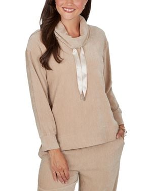 Ruby Rd. Cowl Neck Ribbed Knit Long Sleeve Pullover - Natural