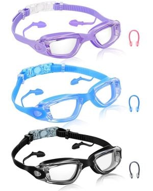 Gnuadz 3pc Swimming goggles Anti Fog Silicone Swim Glasses Nose Clip Ear Plugs - White