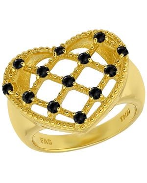 Macy's 14k Gold-plated Over Brass Round Clear Cubic Zirconia Lattice Heart Shaped Ring - Metallic