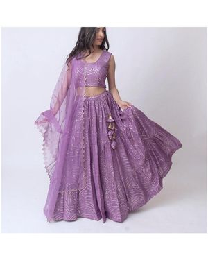 Ras Sequins Lehenga Choli - Purple