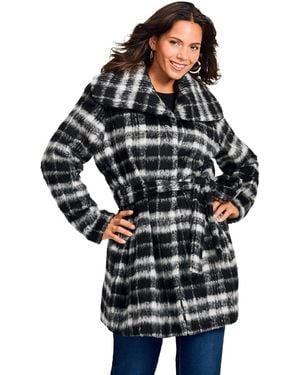 Avenue Plus Size Wing Collar Belted Coat - Multicolor