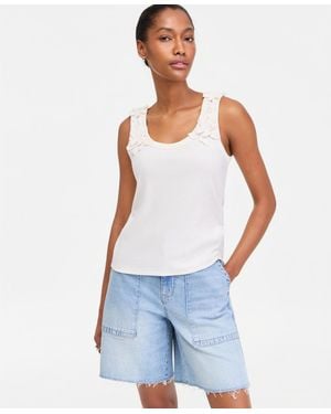 On 34th Scoop-neck Floral Crochet Tank Top - Blue