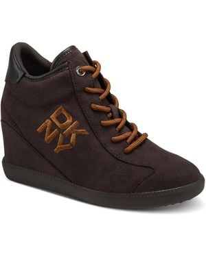 DKNY Sammy Lace-up Wedge Sneakers - Brown