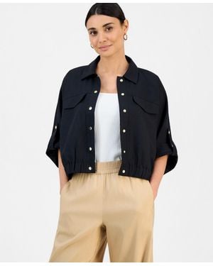 INC International Concepts Petite Linen Short-sleeve Shirt Jacket - Blue