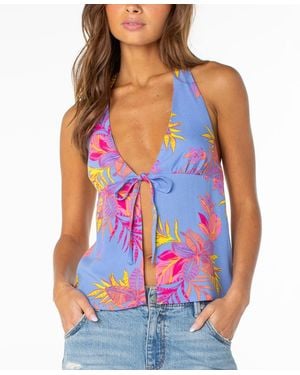 Roxy Fairweather Printed V-neck Top - Blue