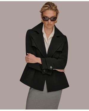 Donna Karan Short Crepe Notch Collar Trench Coat - Black