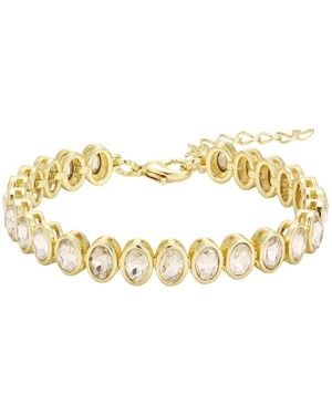 Adornia Plated Crystal Adjustable Oval Tennis Bracelet - Metallic