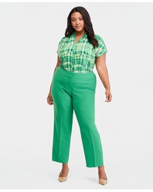 Kasper Plus Size Fly-front Crepe High-rise Straight-leg Crepe Pants - Green