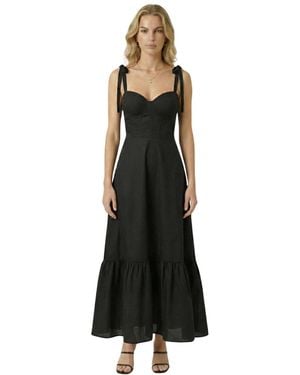 Modenaire Sweetheart-neck Tie-strap Ruffle-hem Dress - Black