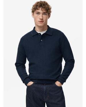 Mango Micro-structured Cotton Polo Shirt - Blue