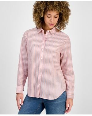 Nautica Striped Cotton Button-front Shirt - Pink