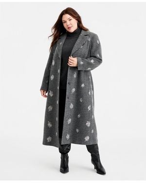 Cece Plus Size Single-breasted Sparkle Boucle Maxi Coat - Gray