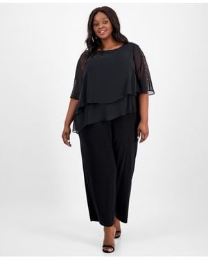 Sl Fashions Plus Size Tier-cape Embellished Jumpsuit - Black