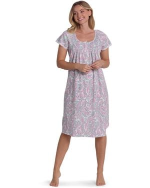 Miss Elaine Short-sleeve Printed Short Gown - Multicolor