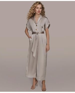 Donna Karan Satin Wide Leg Jumpsuit - Brown