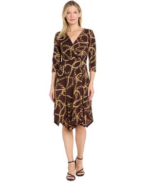 R & M Richards Printed Jersey Faux Wrap Dress - Brown