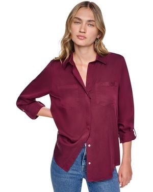 DKNY Garment-dye & Print Split-back Button-front Shirt - Red