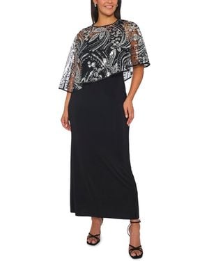 Msk Plus Size Asymmetrical Combo Novelty Cape Sequin Dress - Black