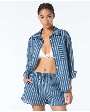 MICHAEL Michael Kors Michael Striped Cover-up Swim Shirt - Blue
