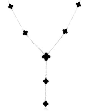 The Lovery Clover Station Lariat Necklace 14k White Gold - Blue