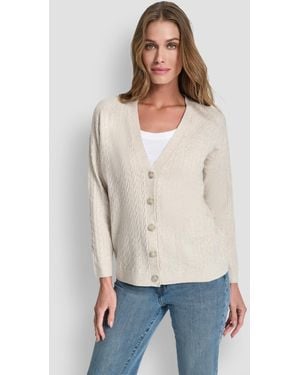 DKNY V-neck Boxy Cardigan Sweater - White