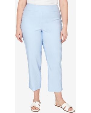 Ruby Rd. Plus Size Lace Trim Pull On Silky Tech Ankle Pants - Blue