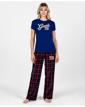 Concepts Sport New York Giants Plaid Short-sleeve T-shirt And Pajama Pants - Blue