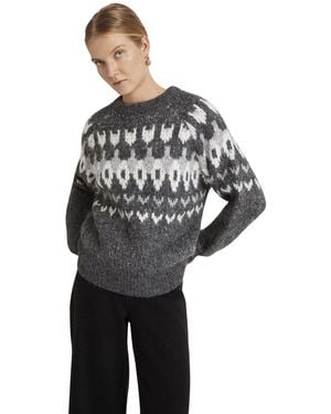 Finery London Belinda Fair Isle Long-sleeve Round Neck Sweater - Gray