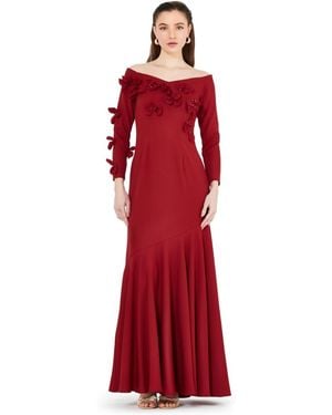 Amiri Off-the-shoulder Floral Embellished Flary Gown - Red