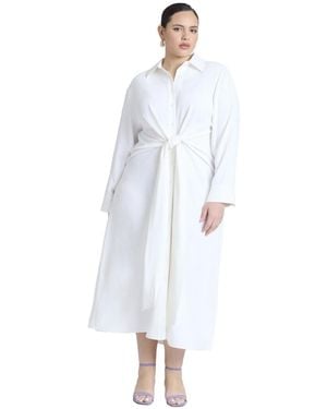 Eloquii Plus Size Tie Front Oversized Shirt Dress - White