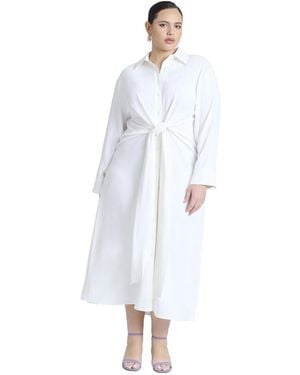 Eloquii Plus Size Tie Front Oversized Shirt Dress - White