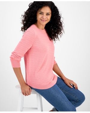 Style & Co. Curved-hem Cotton Pullover Sweater - Pink