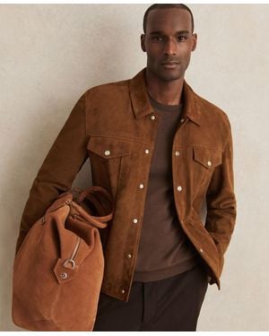 Reiss Suede Press-stud Trucker Jacket - Brown