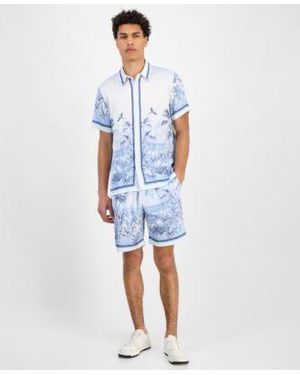 Guess Short Sleeve Jungle Shirt Big Cat Shorts - Blue