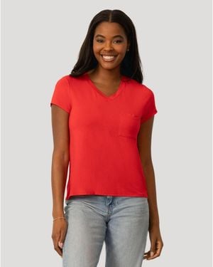 Cable & Gauge V Neck Patch Pocket Tee - Red