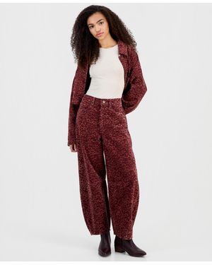 Blank NYC Animal Printed Flocked Barrel-leg High Rise Jeans - Red