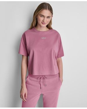 DKNY Metallic Bubble Logo Drop Shoulder Pull-on T-shirt - Pink