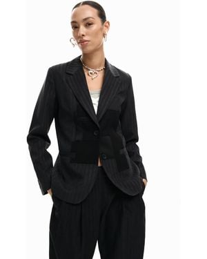 Desigual Striped Patch Blazer - Black