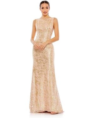 Mac Duggal Sleeveless High Neck Sequin Gown - Natural