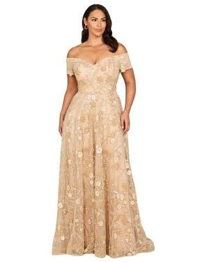 Lara Off Shoulder A-line Floral Gown - Metallic