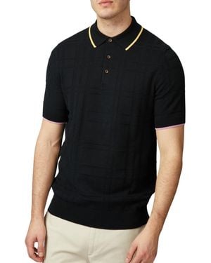 Ben Sherman Regular-fit Tonal Textured Tartan Tipped Polo Shirt - Black