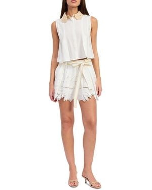 En Saison Anna Embroidered High-rise Shorts - Blue
