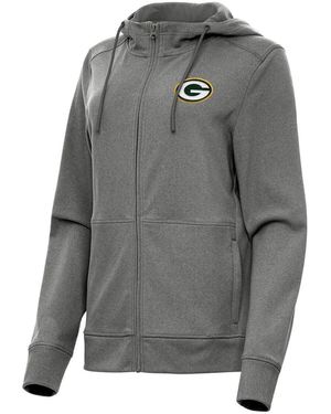 Antigua Heather Green Bay Packers Seeker Full Zip Hoodie Jacket - Gray