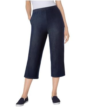 Woman Within Within Fineline Stretch Denim Pull-on Capri Jeans - Blue